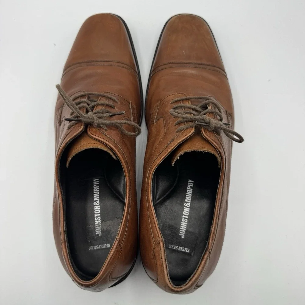 Johnston & Murphy Derby Shoes Men 12M Brown Sheepskin Insole Leather Dress